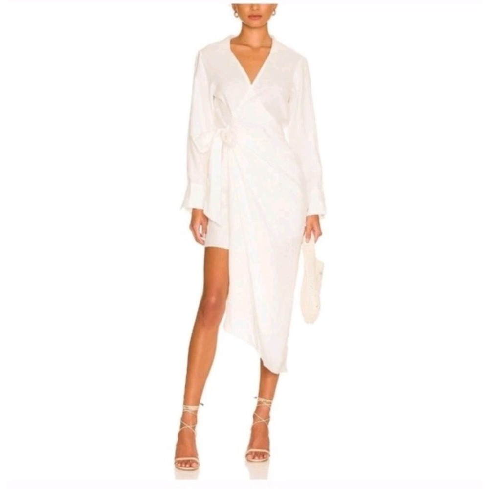 Just Bee Queen JBQ Fernanda Asymmetric Wrap Dress Ecru 100% Linen Minimalist